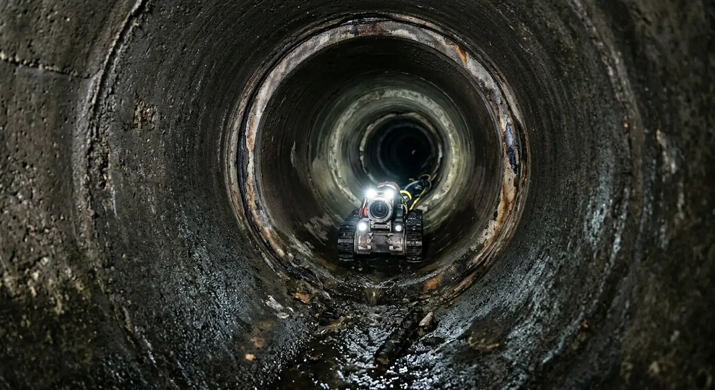 Robotic sewer camera inspecting pipe interior for Sewer Line Cleaning in Forest City